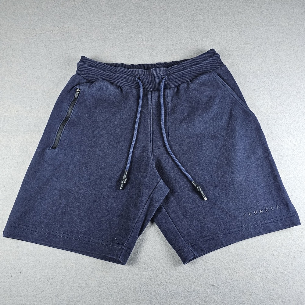 YoungLA Sweat Shorts Mens Medium Blue 8" Inseam Washed Fleece Casual Lounge Gym